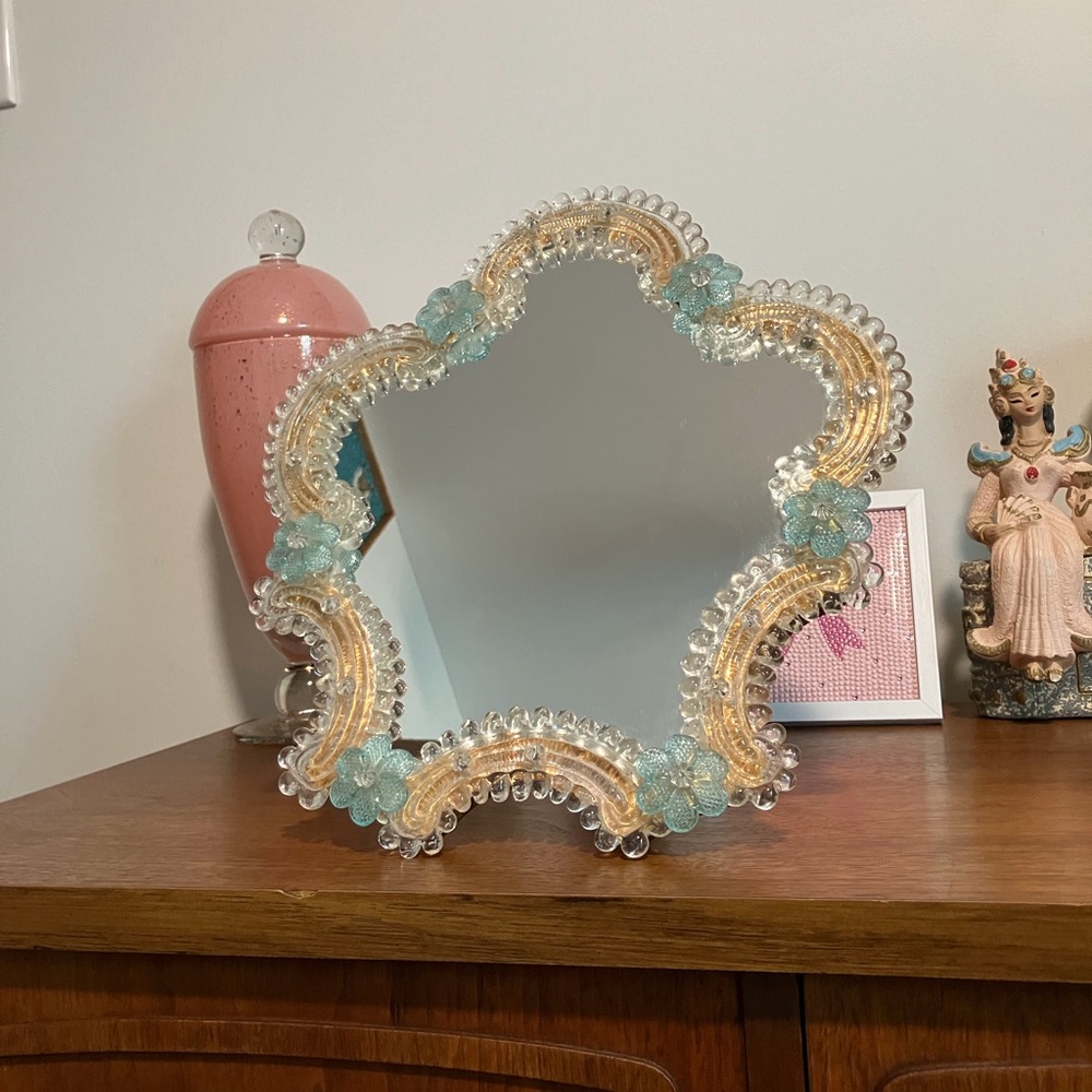 Vintage Venetian Murano Elegant Floral Glass Mirror